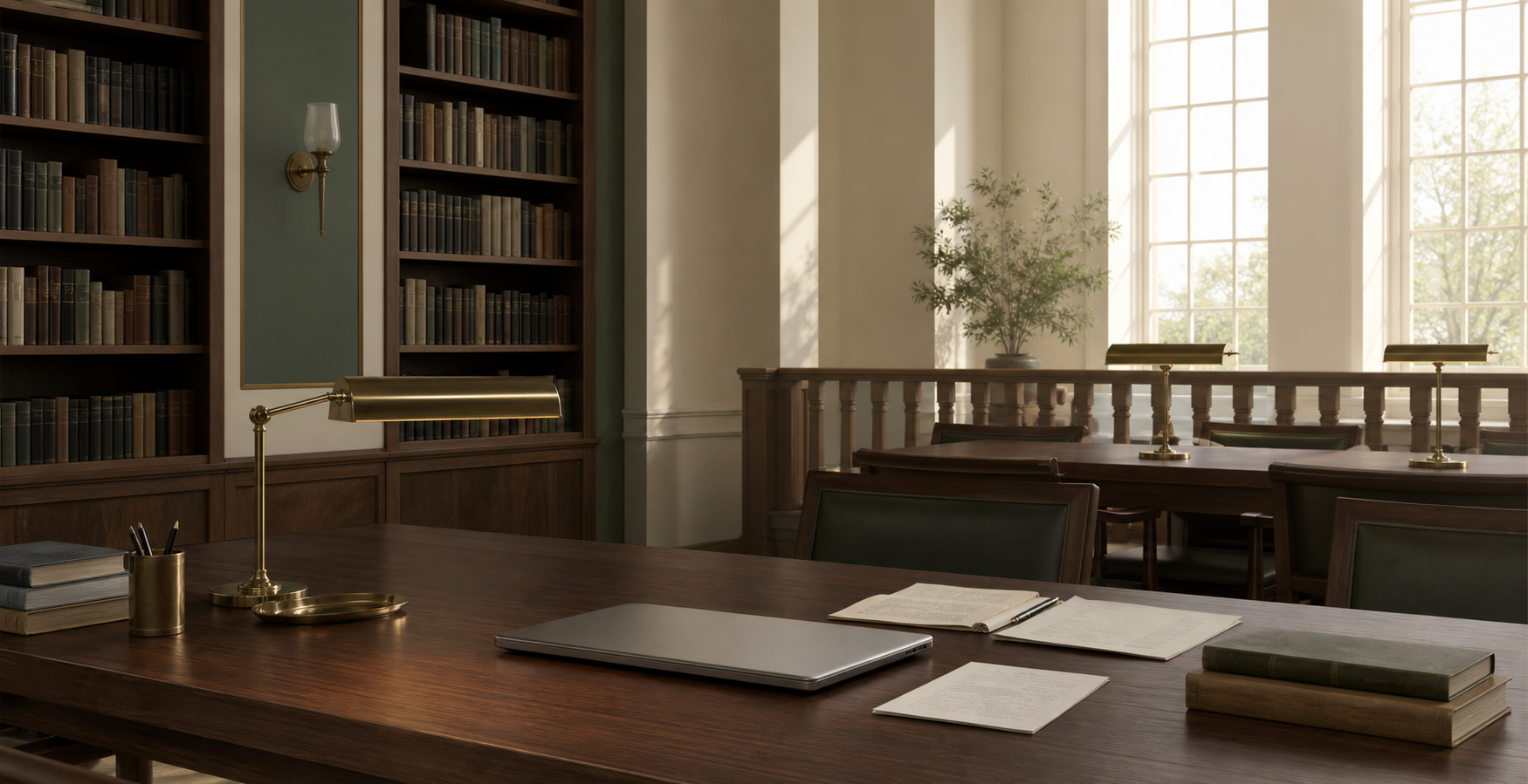 University library desk with thesis notes and a laptop